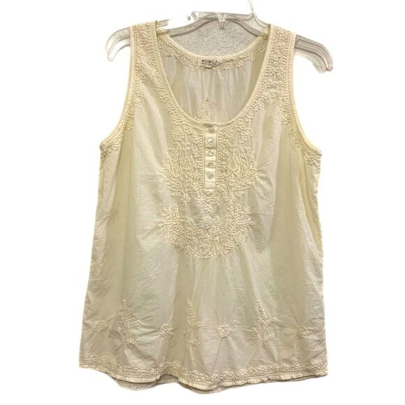 NOVICA HAND EMBROIDERED TANK TOP WOMEN’S LARGE CREAM 100% COTTON BOHO. - Picture 2 of 10